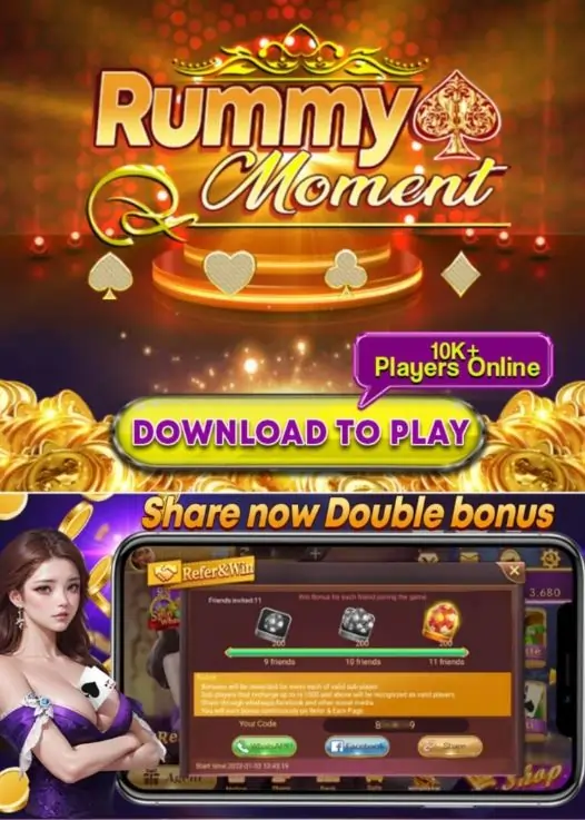 rummy moment app banner with downlead link